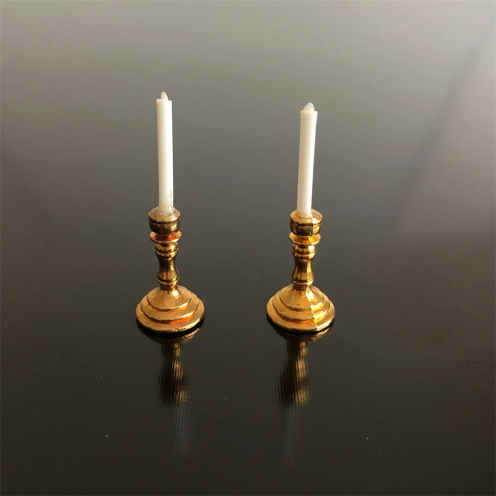 1 Pair Golden Candlestick Toys Mini House Furniture Miniature Furniture Accessories for Home mini candlestick