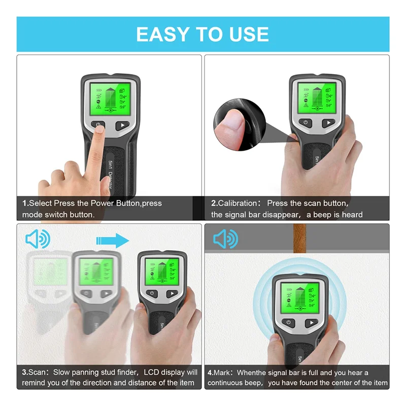 ABKJ-5-In-1 Studs Metal Detector Wall Scanner AC Wood Finder Cable Wires Depth Tracker Electric Box Finder Wall Detector Durable