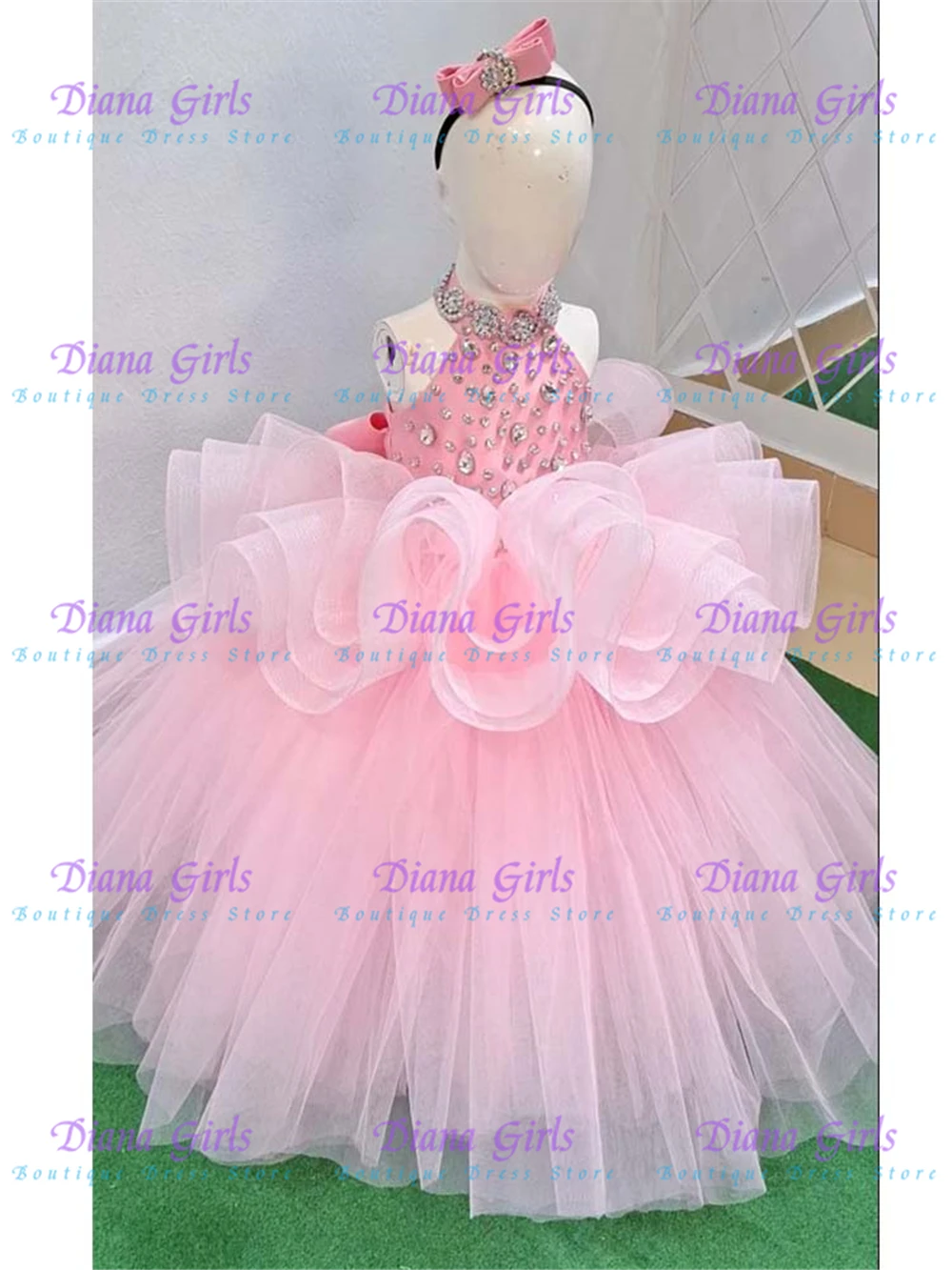 Cute Pink Flower Girls Dress for Wedding Tulle Fluffy Peal Party Little Baby Girls Birthday Evening Gowns Customized Color