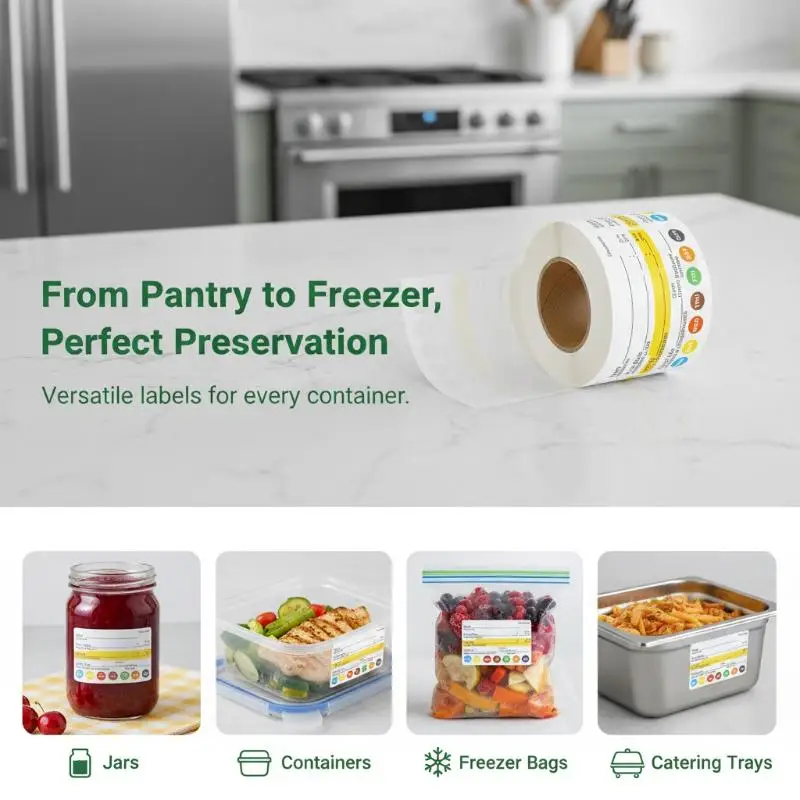 250Pcs/Roll Food Date Labels Waterproof Food Prep Stickers For Kitchen Containers Freezer Pantry Jar Food Safety Organization