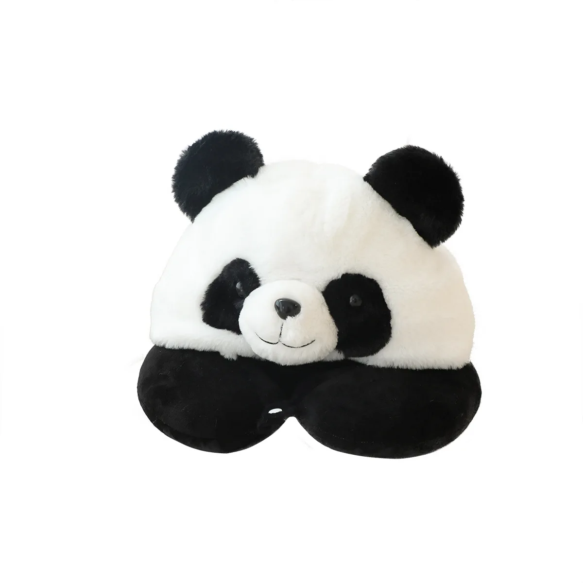 China Panda Black White U Shape Neck Pillow for Airplane Hooded Travel Pillow Plush Warm Cushion Support Head Rest Car Office