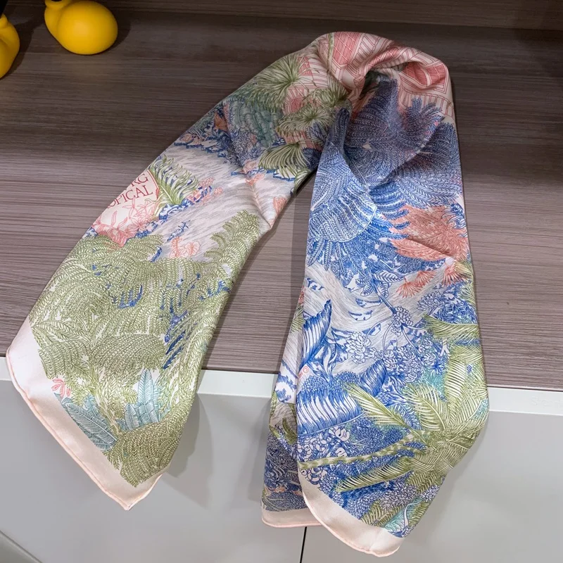 Womens Fashion 100% Silk Scarf Neckerchief Top Grade Silk Shawl Echarpe for Female Square 90 Silk Scarves Foulard