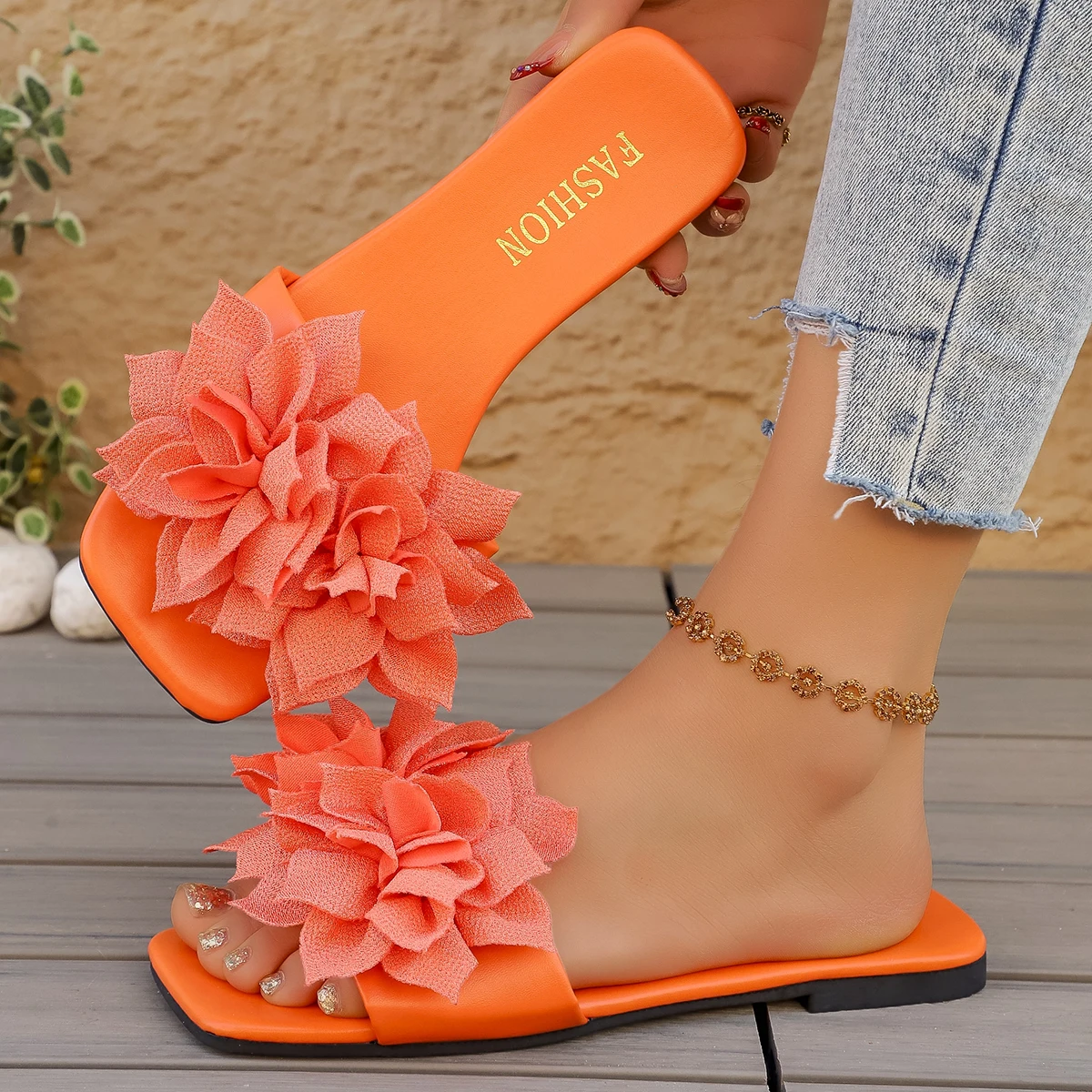 Women Flower Slippers Home Slides Women Lightweight Walking Shoes Female Summer Fashion Dress Sandals Outdoor Shallow Slippers