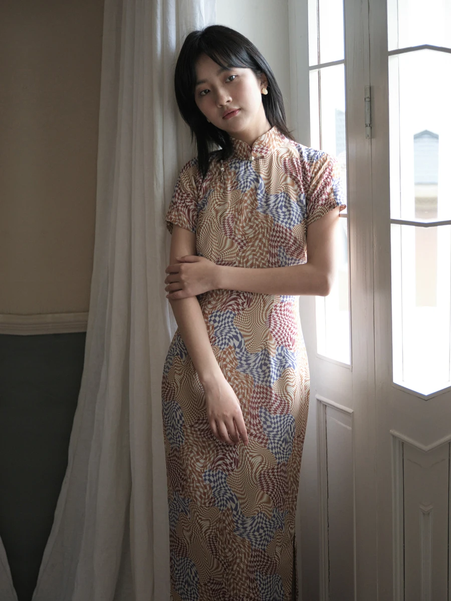 

Summer Autumn ort Sve Long Cotton Silk with Side Zipper Vintage Artistic Daily Wear Retro Sle Qipao