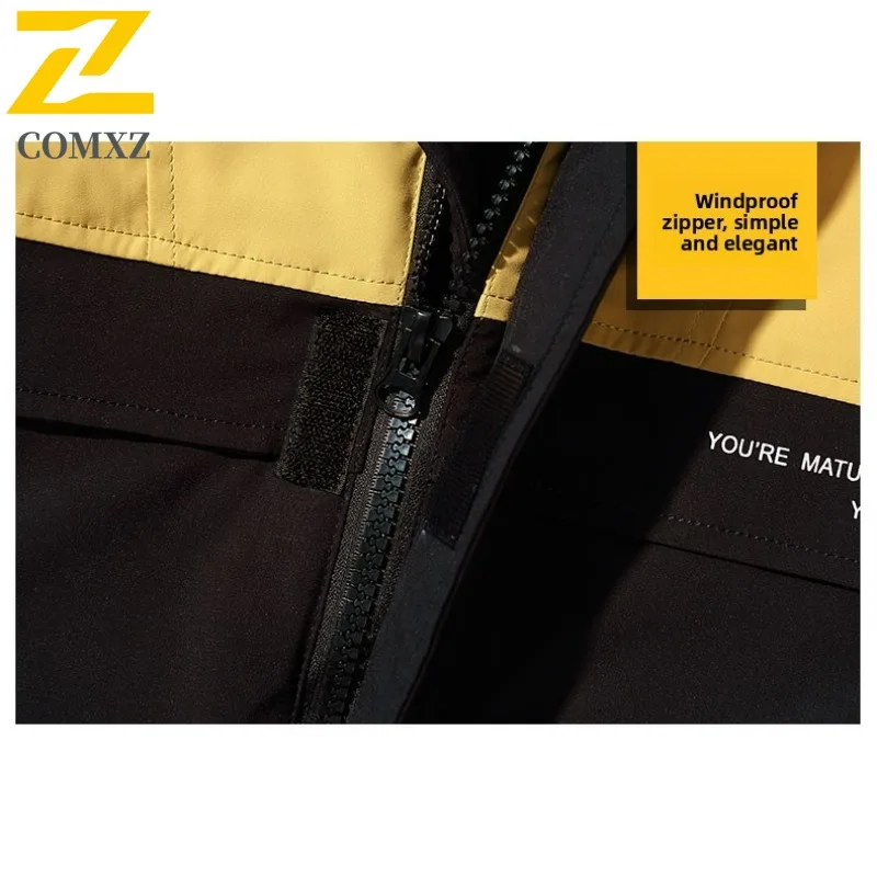 COMXZ Men's Hooded Puffer Jacket American Style Waterproof Windproof Thermal Coat Outdoor Sports Winter Leisure Streetwear 2025