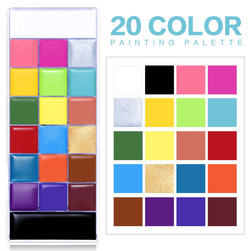 Paleta de óleo de pintura facial e corporal de 20 cores-vibrante, pintura facial de longa duração para adultos, pintura corporal cosplay e maquiagem de Halloween