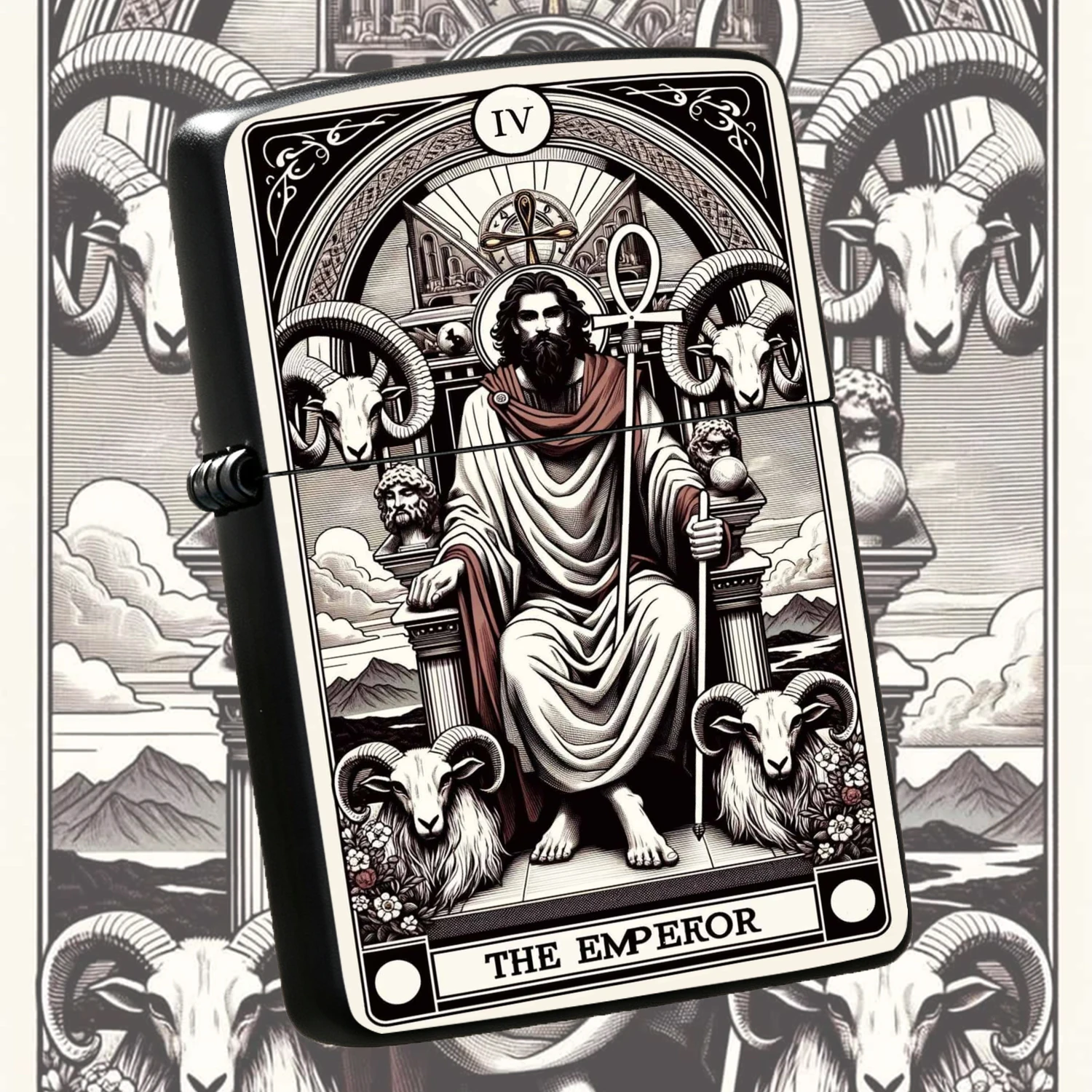 Vintage Tarot The Emperor IV Pattern Lighter Retro Mystical Tarot Etched Design Windproof PORTABLE Durable Igniter Unique Aesthetic Accessory For Daily Use Outdoor Camping Tarot Lovers Collectible Gift Practical Present For Friends Family