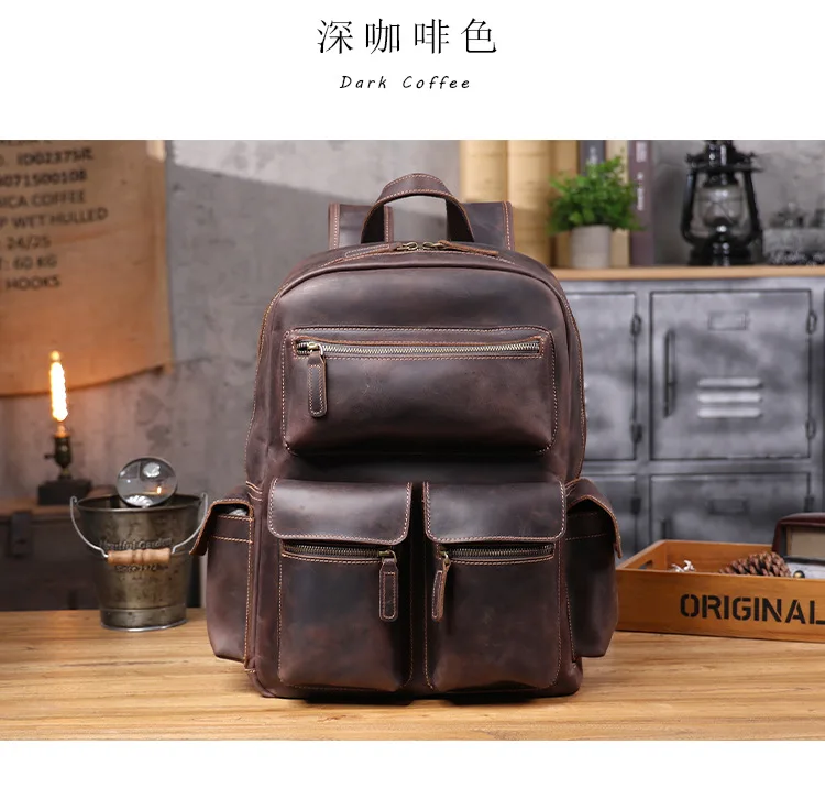 Lässige Vintage-Rucksäcke aus echtem Leder für Herren, handgefertigt, für Wochenendreisen, aus Crazy-Horse-Rindsleder, Damenrucksack mit großem Fassungsvermögen. – Detail 23