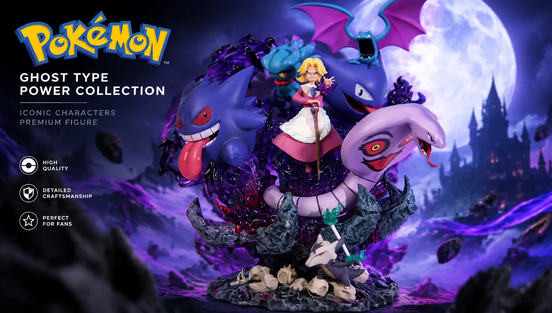 Pkm Agatha Ghost Type Elite Four Pattern Changing Arbok Indigo League Anime Merch Figure Model Decor Ornament Statue Collectible