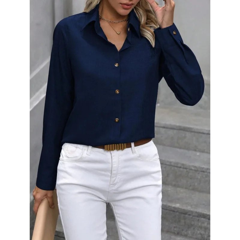 

Women's Color Block Long Sleeve Shirt Lapel Flip Elegant Fashionable Deformable Resistant Spring Season Other Style Fabric