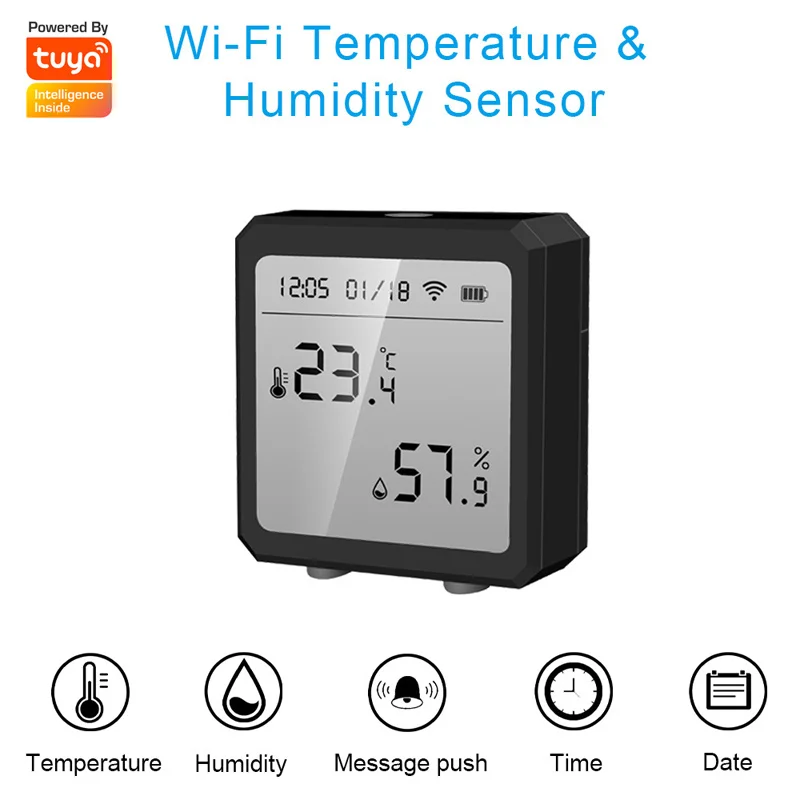 

Wi-Fi Temperature & Humidity Sensor Tuya Intelligent Detector Electronic Thermometer Alarm LCD Digital Display Voice Control