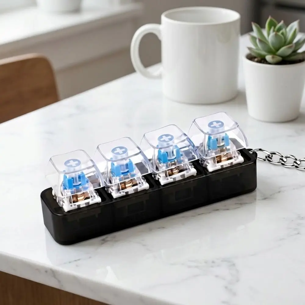 4 Keys LED Keyboard Keychain Transparent Crisp Clicky Press Feeling Mechanical Switch Keyboard Novelty with LED Light