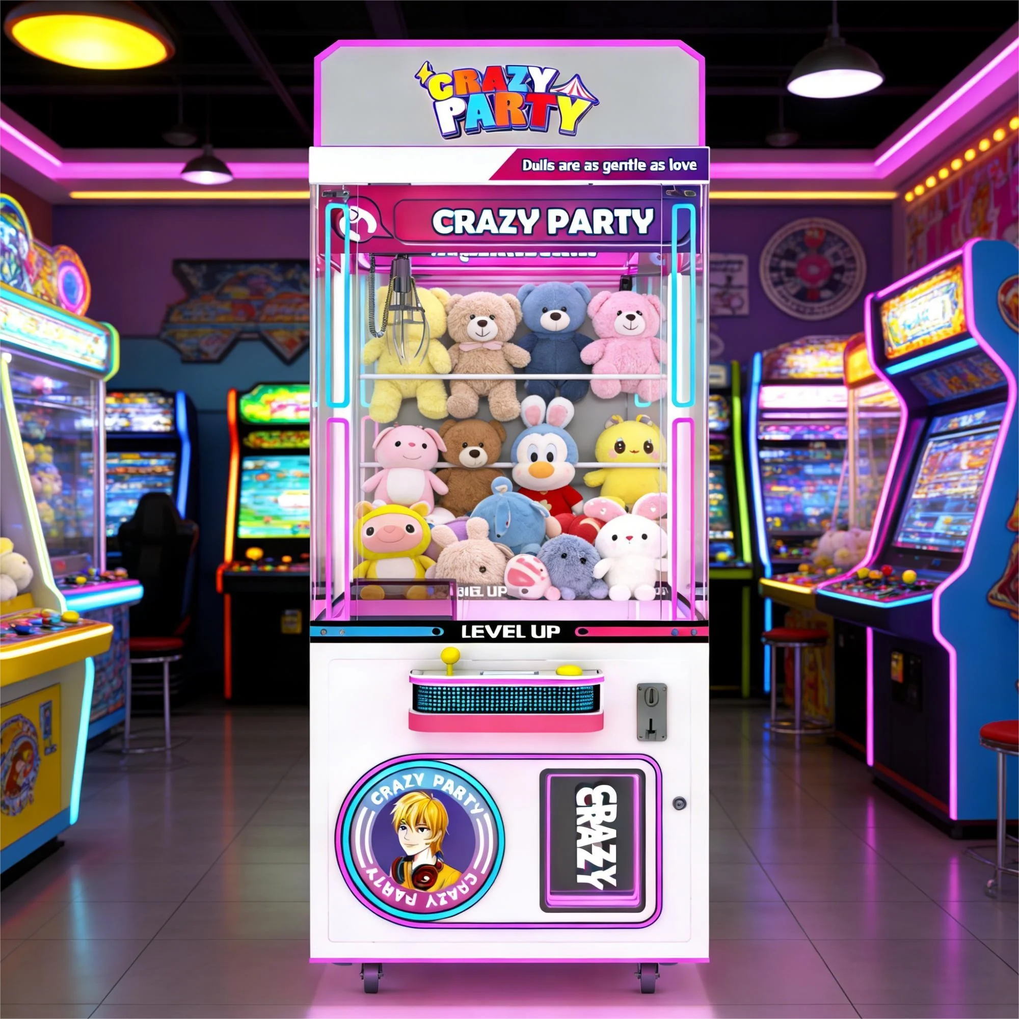 Customized Acrylic Plastic & Metal Mini Claw Crane Doll Machine with Beautiful Cosmetics Design