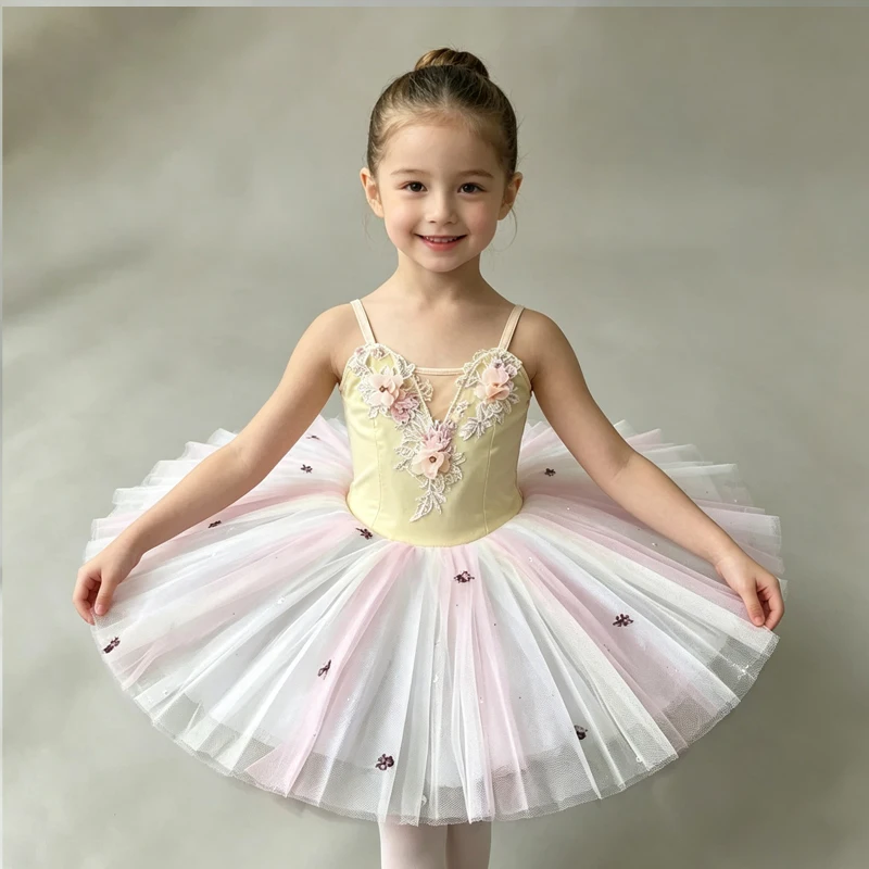 Professional Platter Tutu Colorful Three-Dimensional Floral Tulle Skirt Children's Puffy Skirt Professional Performance Costume