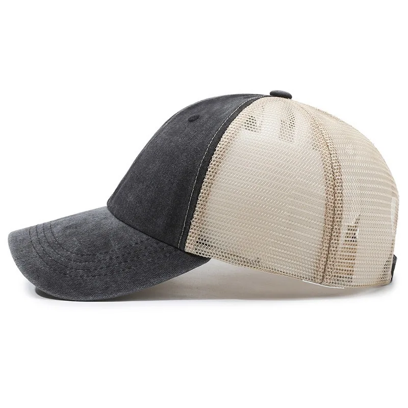 Custom Logo Washed Mesh Cap Breathable Baseball Hat Retro Soft Top Summer Old Washed Cotton Caps Sun Protection Visor Gorras view 3