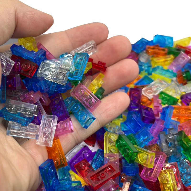 Transparent Plate 1x2 Building Block MOC Parts Colorful Brick Toys For Pixel Art Children Creative Compatible 3023 100pcs/Lot