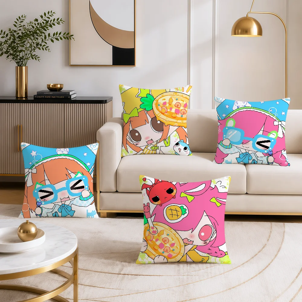 Cartoon Art Cute Anime Girl Sisters Cushion Cover Soft Double Sided Pillowcase Gift Sofa Home Living Room Bed Decor Pillowcover
