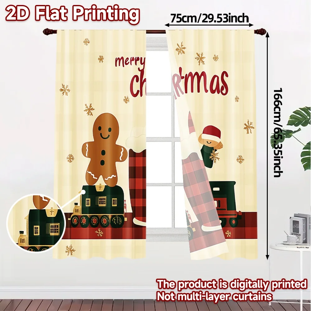 2pcs,Curtains Cute Gingerbread Train Christmas Card Popular Contemporary Curtains Polyester Curtains Decorations For Home