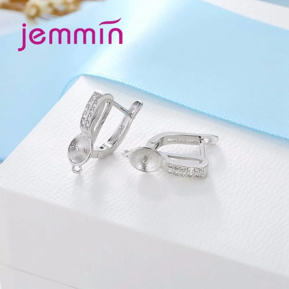 Fashion Women Genuine 925 Sterling Silver Hoop Earrings Findings With Clear Crystal Wedding Earrings DIY Handmade Making Fashion