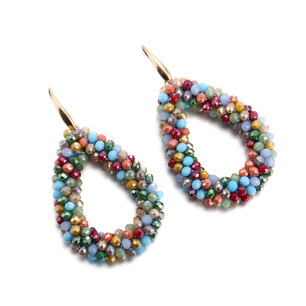 INKDEW Mischfarbe Große Tropfen Ohrringe Bunte Perle Handgemachte Threading Kristall Ohrringe für Frauen Geschenk Wasser Tropfen Schmuck EA004