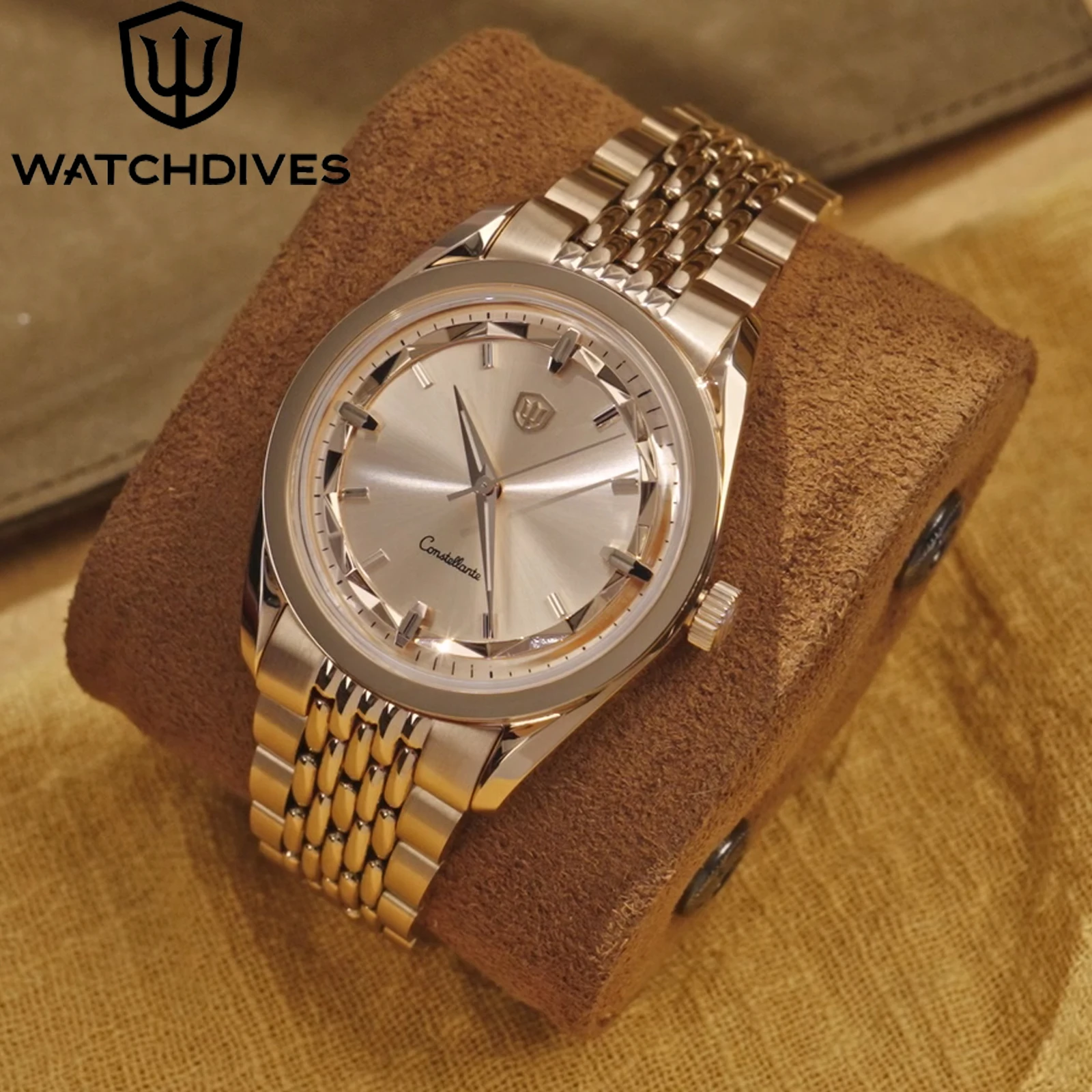 Image of Watchdives WD1954 Roségold-Uhr, 36 mm, VH31/VH60, Sekundenzeiger, Edelstahl, Saphirglas, wasserdicht, 10 Bar, Herrenuhren