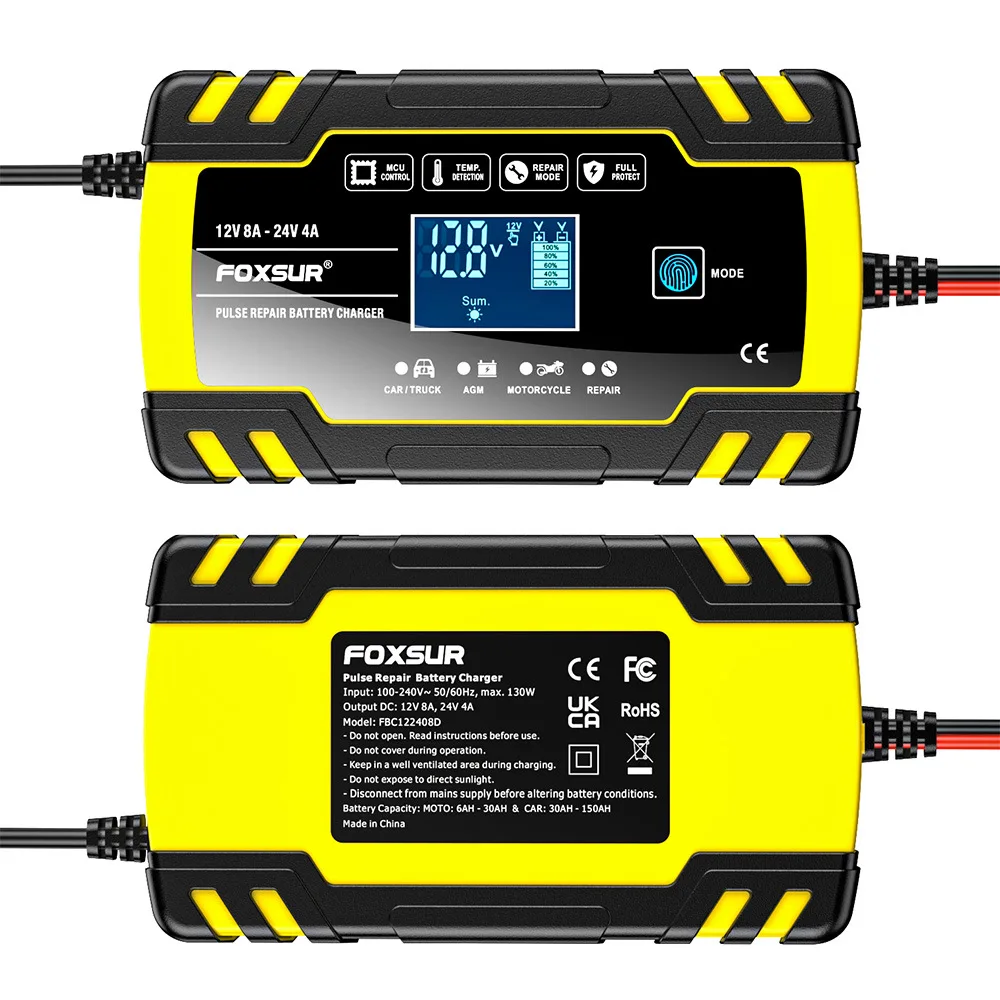 FOXSUR Inteligentna ładowarka samochodowa do 12V 4A / 24V 8A Ciężarówka Motocykl RV Łódź AGM Żelowe akumulatory kwasowo-ołowiowe z pulsacyjną