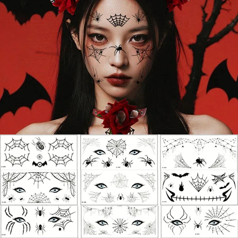 10-40PCS Fake Spider Tattoo Stickers Spider Web Temporary for Women Men Eyebrow Face Makeup Halloween Party Decoration - view 2