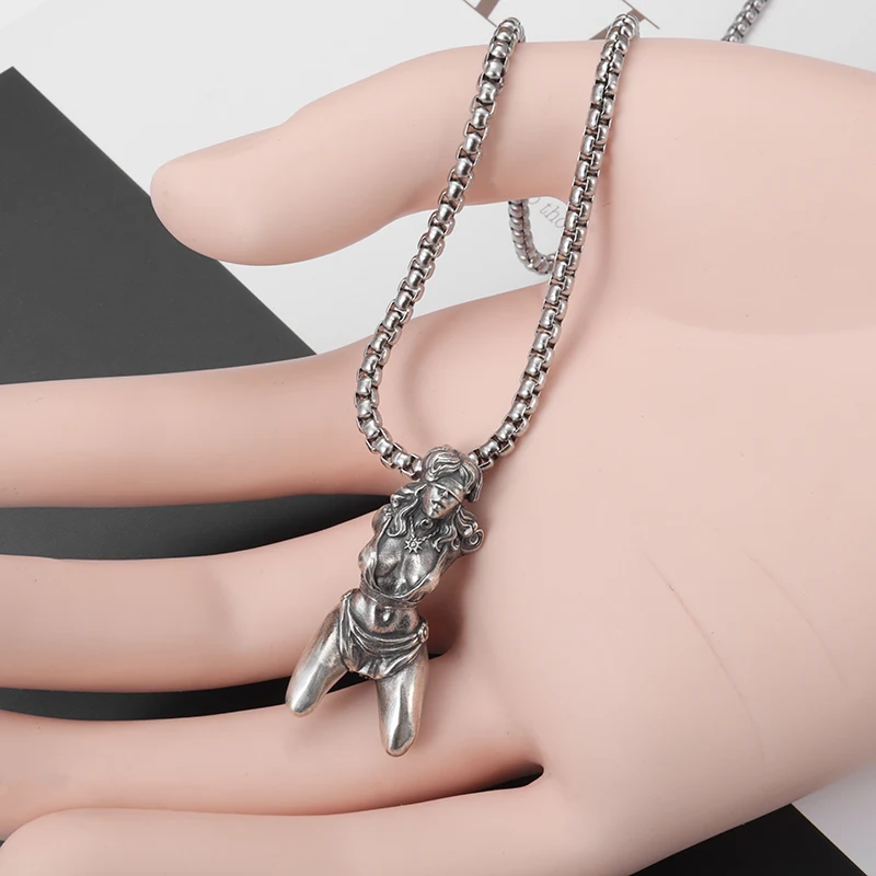 Gothic Prisoner of War Female Statue Pendant Necklace Personality Heavy Industry Fashion Trend Punk Hip-Hop Rock Jewelry Gift