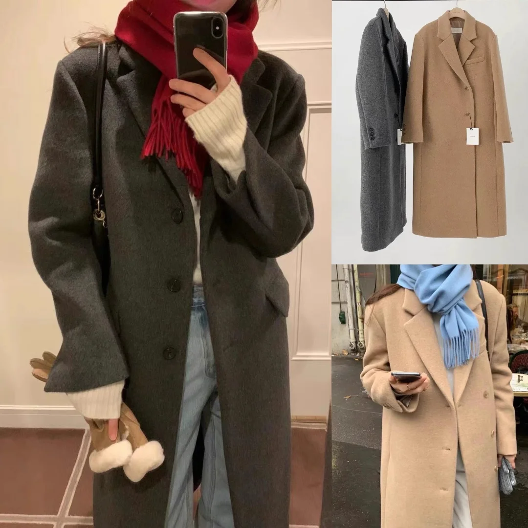 

Ounce2025 Осенний костюм с воротником Ele Pure Color Свободное повседневное утягивающее пальто Верхняя одежда Long Sve Commute Sle