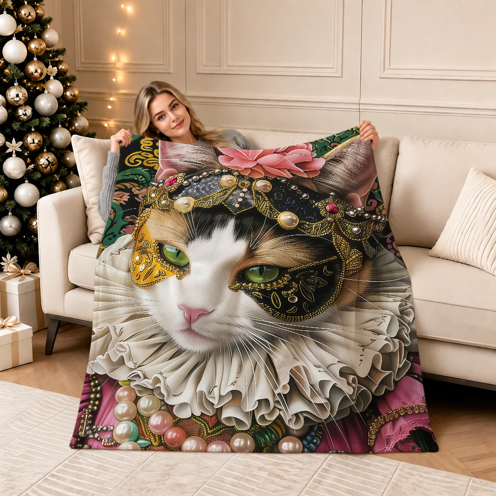 Plush Blanket Jewelry Floral Tabby Cat Flower Hat Warm Soft For Sofa Living Room Nap Home Bedroom Travel Gift Flannel Pet Hogar