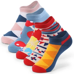5 Pairs Low Cut Men Socks Solid Color Stripe Breathable Cotton Socks Sport Short Socks Women Men Funny Ankle Socks