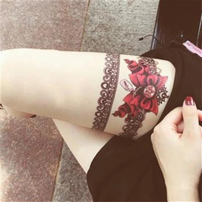 Tatuagem temporária adesivos para mulheres, transferência de água, sexy laço e arma design, arte corporal falsa