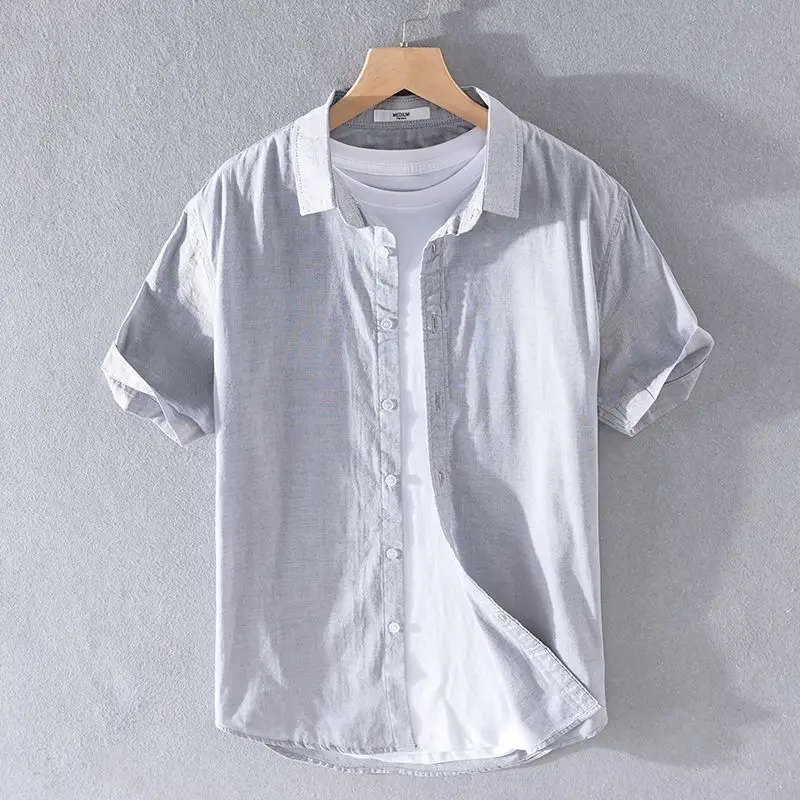 

Casual Cotton Linen Men's irt ort Sve Loose Fit Youth Artistic Sle Summer Fre Basic Leisure Linen Blouse