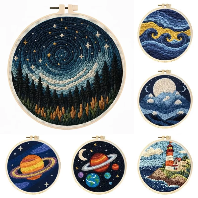

Punch Needle Kits Sea Lighthouse for Beginners Easy DIY Punch Needle Yarn Starter Embroidery Set for Craft for Home Decor