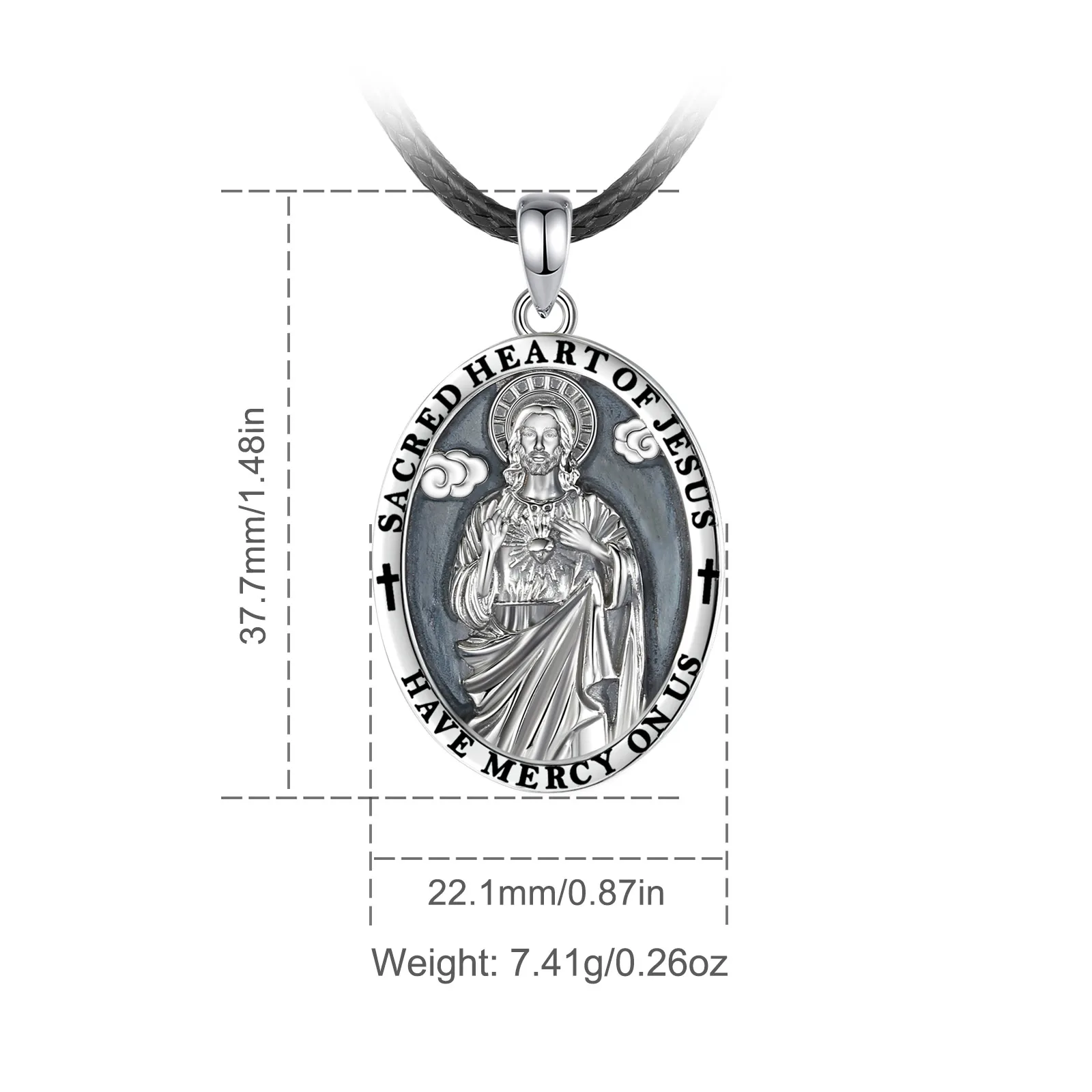 Eudora 925 Sterling Silver Jesus Necklace Sacred Heart Cross Christian Amulet Pendant Vintage Jewelry Personality Gift For Men