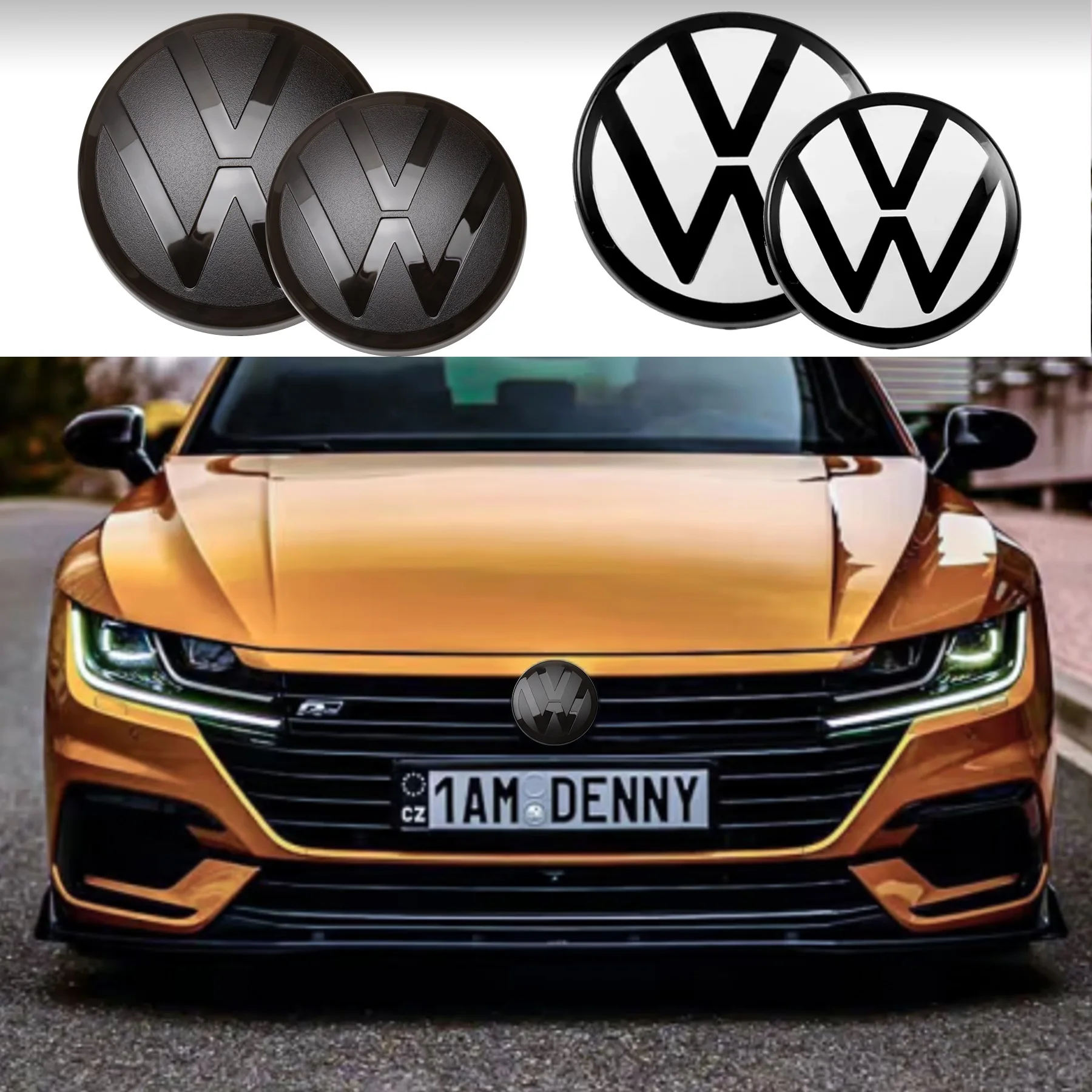 A Set Car Front Grill/Rear Trunk Emblem Lid Covers Black Logo Mirror style For Volkswagen 2017,2018,2019,2020 Tiguan Accessories