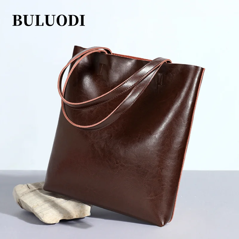 Ladies Large Retro Luxury Large Capacity Cowhide Leather Bag Genuine Leather Oil Wax Handbag Ladies Designer Office Shoulder Bag