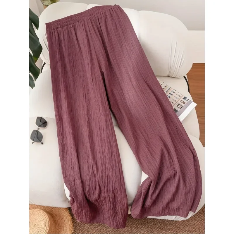 بالإضافة إلى حجم المرأة المألوف بلون واسعة الساق السراويل السيدات مرونة الخصر الرباط عارضة السراويل فضفاضة مريحة