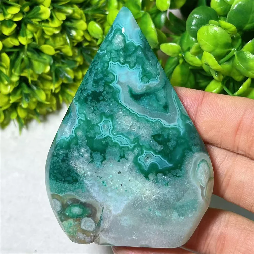 Green Lace Agate Flame Line Point Natural Crystal Stone Quartz Decoration Ornaments Energy Healing