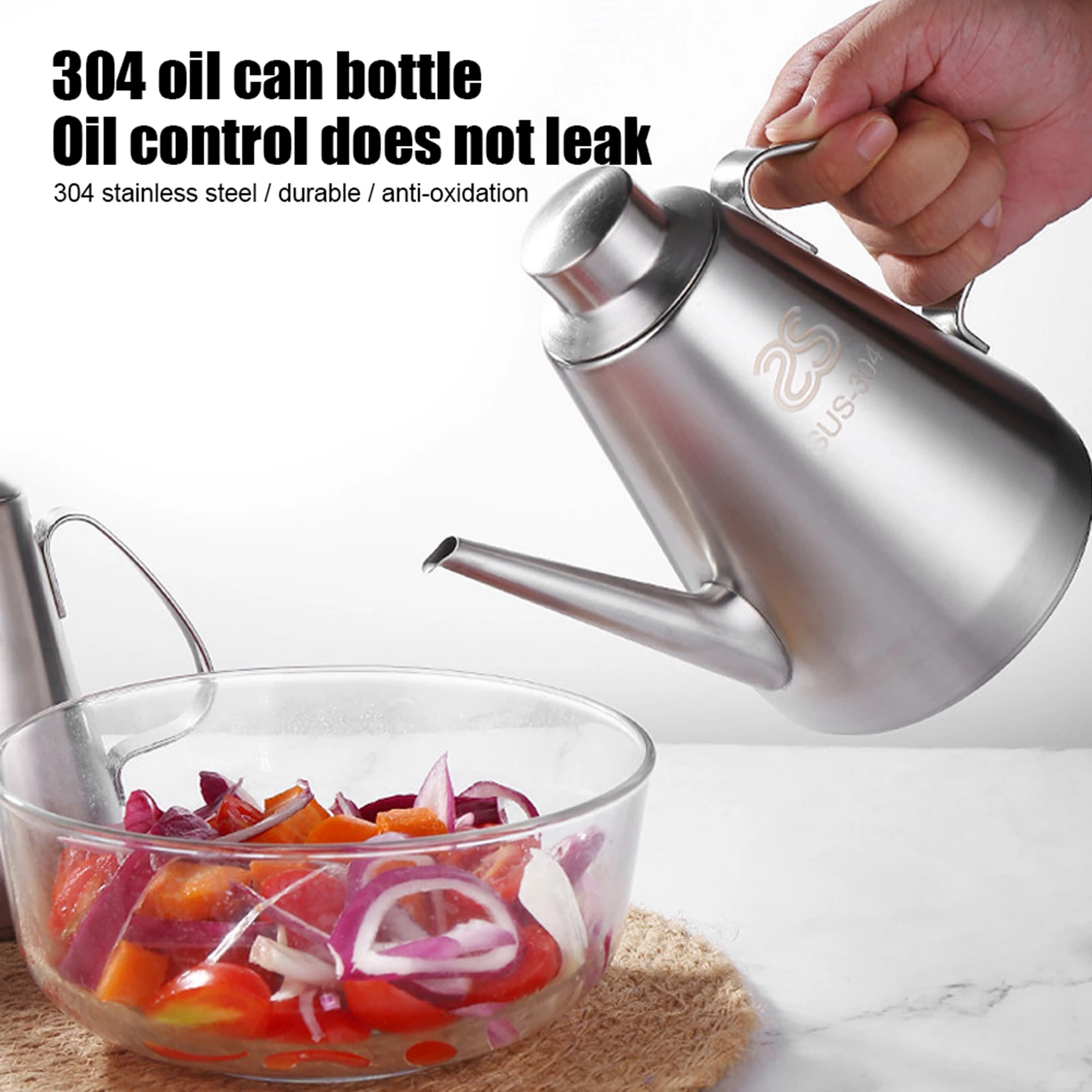 

1PC 304 Stainless Steel Oil Sauce Dispenser Bottle with Non Drip Spout Airtight Lid Multi Purpose Kitchen Condiment Storage