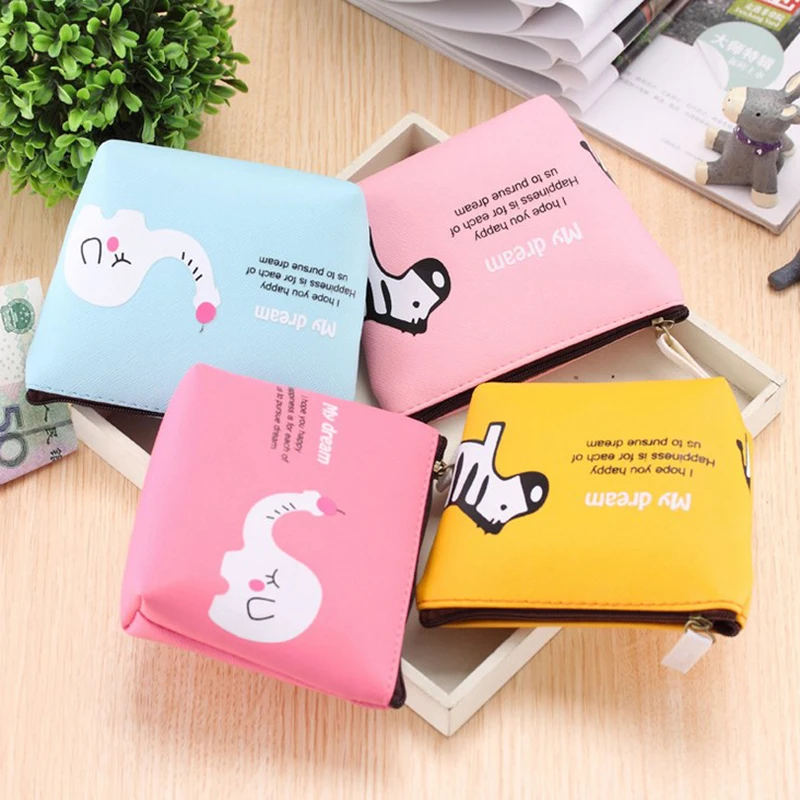 Cute Cartoon Animal Printed Zipper Coin Purse Portable Wallets Card Keychain Earphones Storage Bags PU Coin Bag