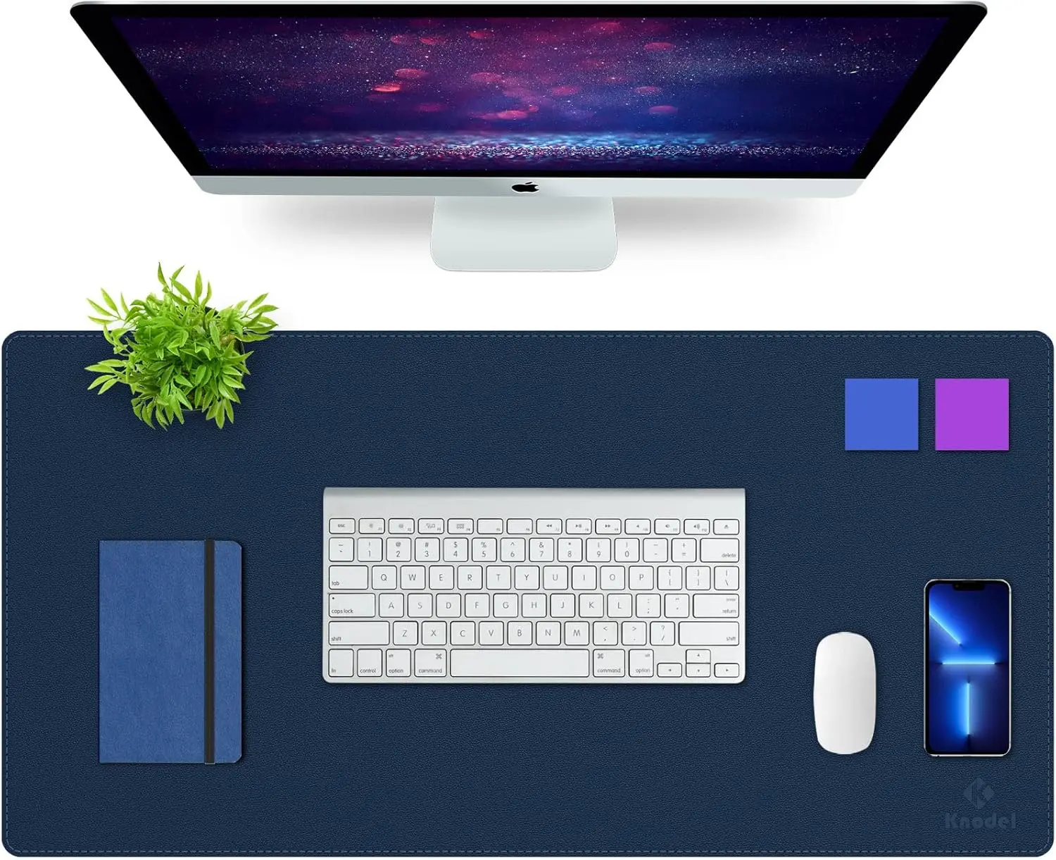 

Dual-Sided Desk Mat with Strap, PVC Leather Office Desk Pad Protector for Laptop Mouse Keyboard, 31.5x15.7 Inch Dark Blue
