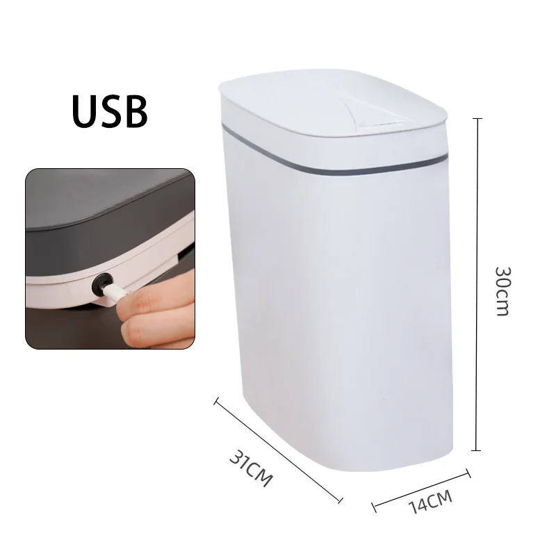 14L Smart Trash Can USB Charging Automatic Waste Bins Bathroom Toilet Waterproof Narrow Seam Touch Dustbin Kitchen Wastebasket