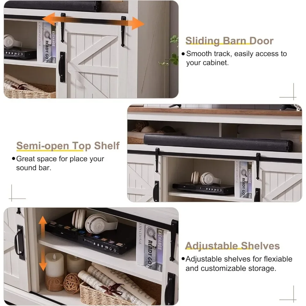 Farmhouse TV Stand for 65+ Inch TV, 33" Tall Highboy Entertainment Center w/Sliding Barn Door, Rustic Media Console w/Storage