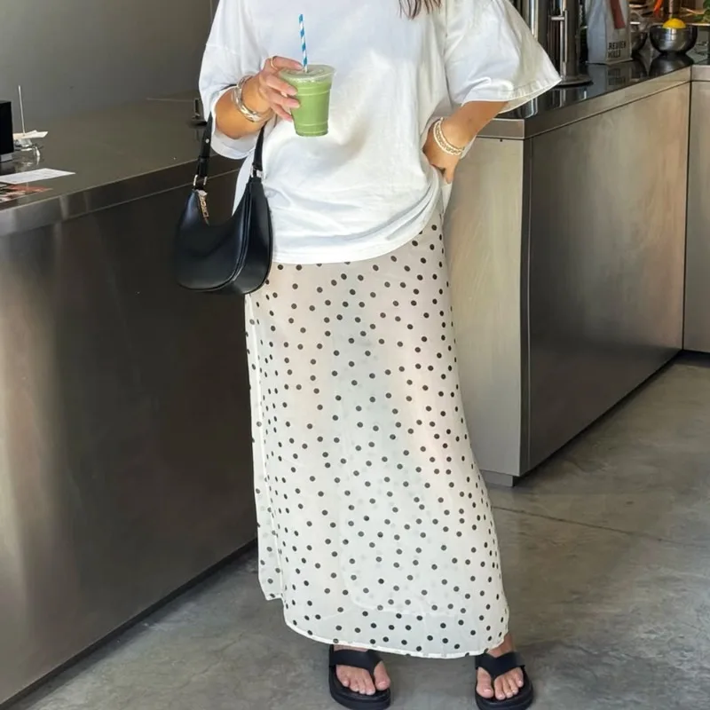 Talenza Summer Polka Dot Maxi Skirts Fashion Casual Contrast Loose Lace Skirts New High-Waisted Vintage Party Vacation Women's