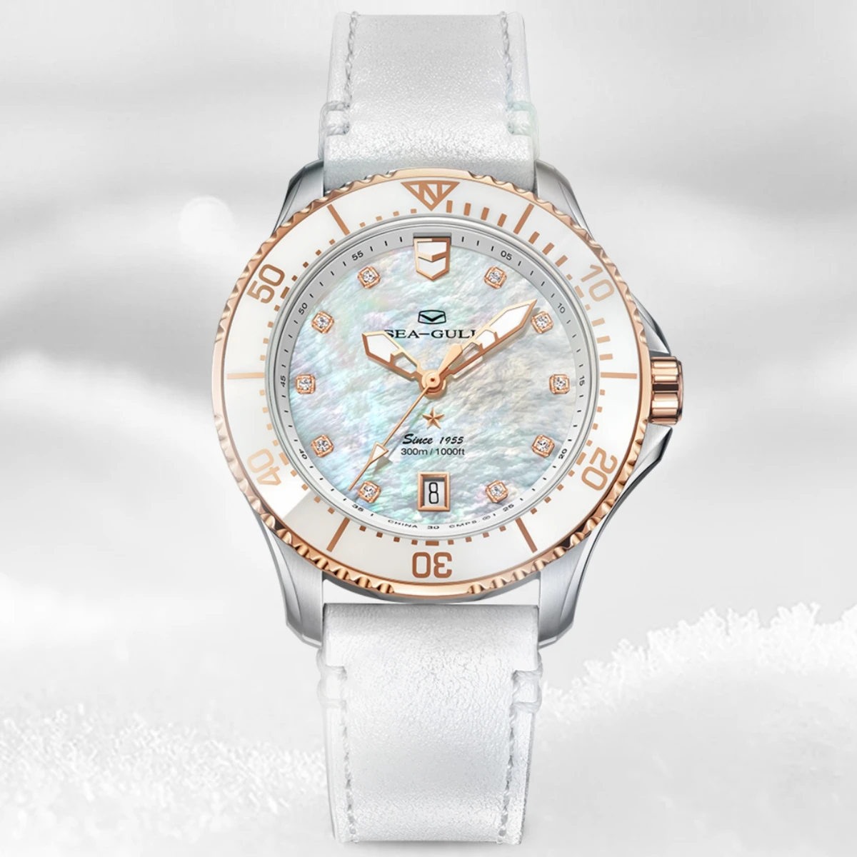 

Sea-Gull Divers Mechanical Men's Watch 300M Waterproof Automatic Wristwatch 40mm Ceramic Bezel Mother-of-Pearl Dial Watches 1211