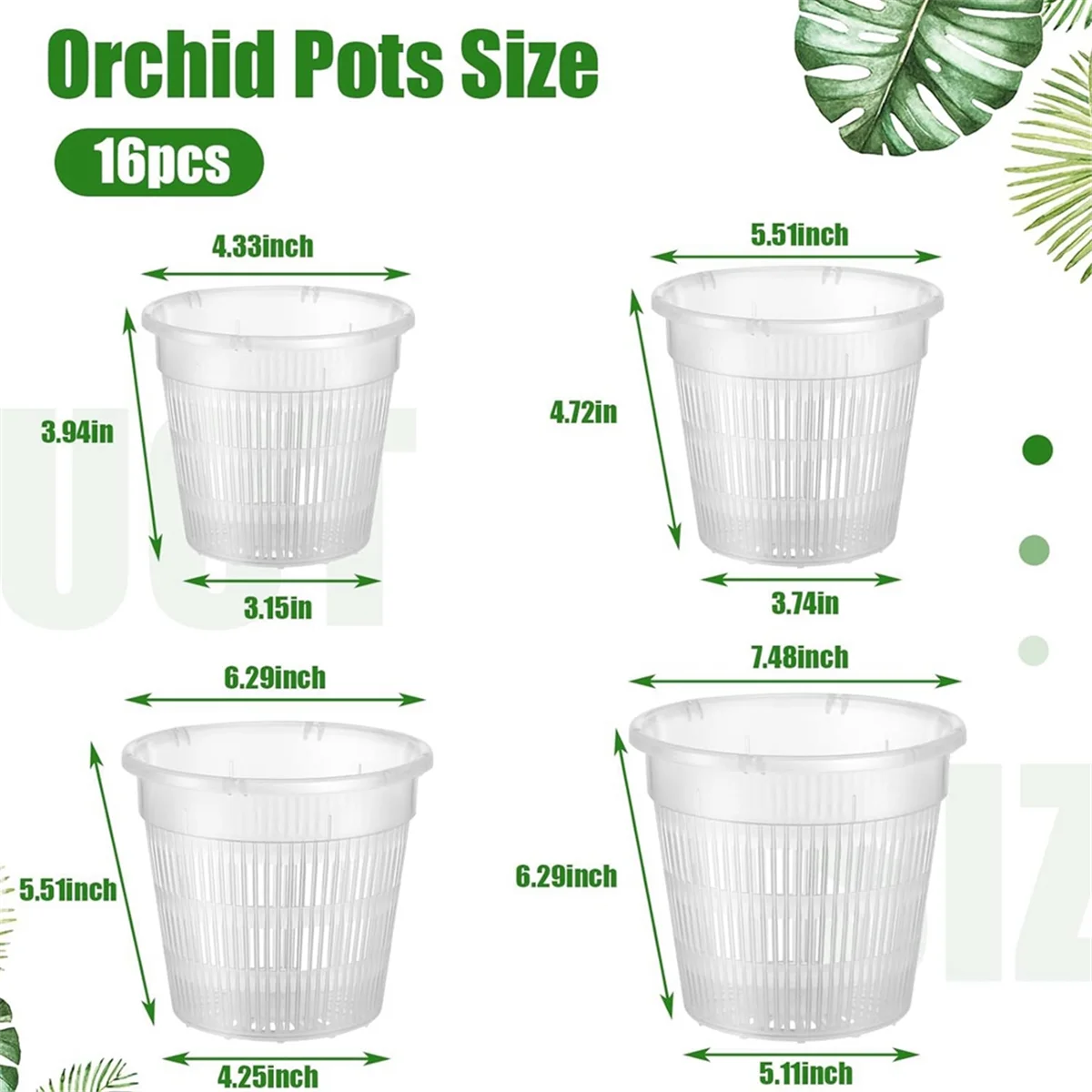 Vaso per orchidee da 16 pezzi vasi per orchidee da 4.5/5.5/6/7, 5 pollici con fori e piattini vasi per fioriere per orchidee vaso da fiori in plastica trasparente