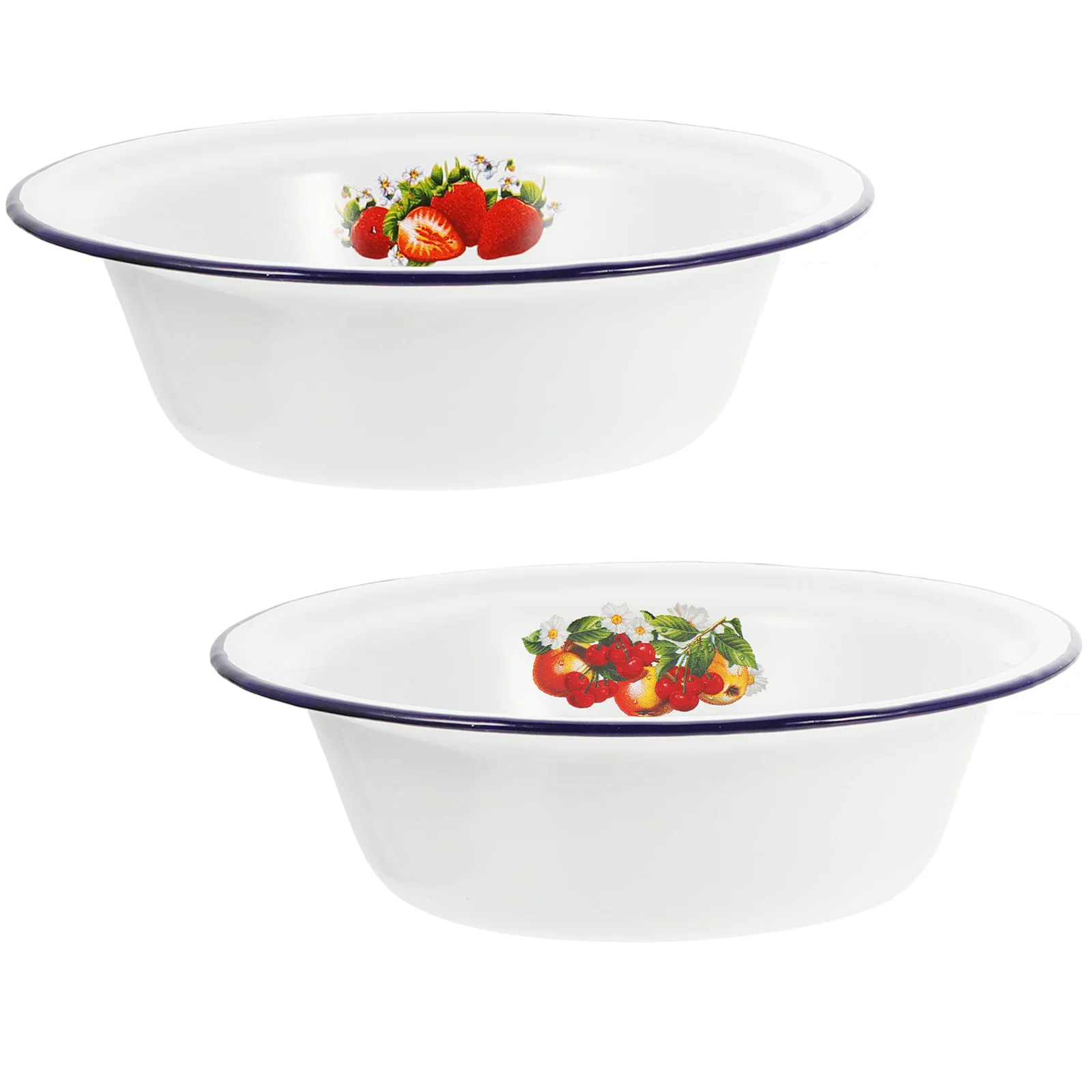 2 Pcs Fettuccine Pasta Enamel Basin Dessert Container Kitchen Tableware Tray Soup Bowl Salad Mixing Food Serving Household Rice