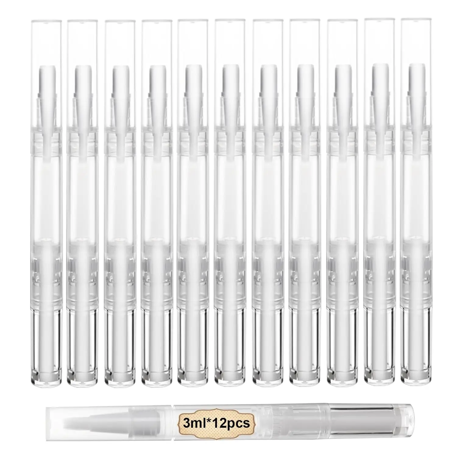 12 Pcs 3ml Empty Cuticle Oil Pens, Fillable Nail Oil Pen with Brush, Transparent Twist Pens, Lip Gloss Cosmetic Container