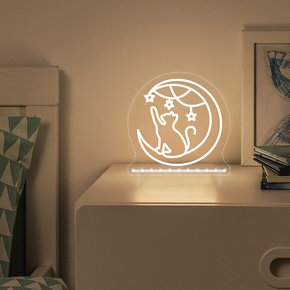 Cat Moon Star Night Light,USB Powered Neon Light,APP Adjust The Color And Brightness,Multi-Purpose Home Lighting,Ideal Christmas